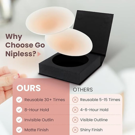 Nipple Covers for Women - Sticky Adhesive Silicone Nipple Pasties - Reusable Pasty Nipple Cover with Travel Box