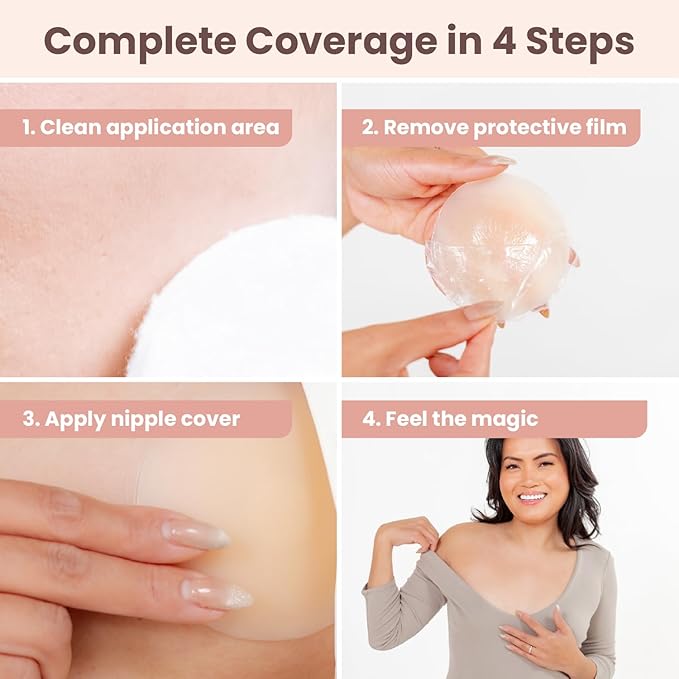 Nipple Covers for Women - Sticky Adhesive Silicone Nipple Pasties - Reusable Pasty Nipple Cover with Travel Box
